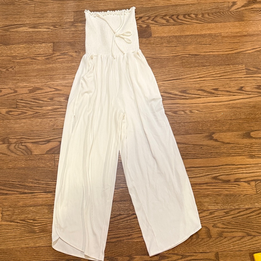Peixoto Elegant White Strapless Jumpsuit Size Medium